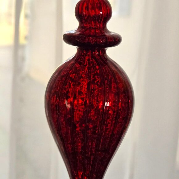 Frontgate Set of 3 Red Glass Finial Christmas Ornaments 8" Gold Glitter Accents - Picture 2 of 11